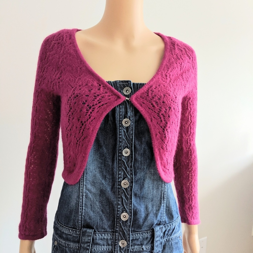 LouLou fushia cropped sweater Angora blend raspberry top med